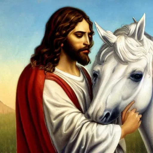 Prompt: Jesus Christ on a white horse