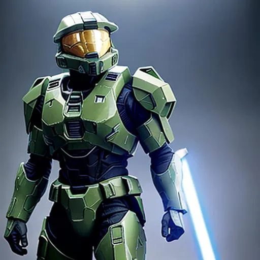 Halo Master chief, full body, carrying a blue lights... | OpenArt