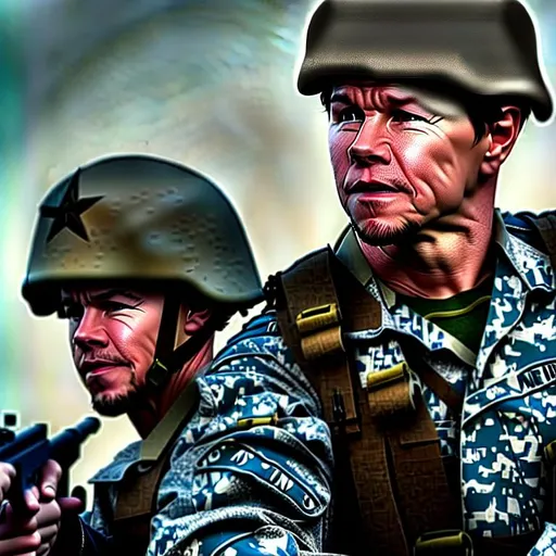 Prompt: Mark Wahlberg as a soldier portrait, high quality, 8k, hdr, uniform, high detail, 