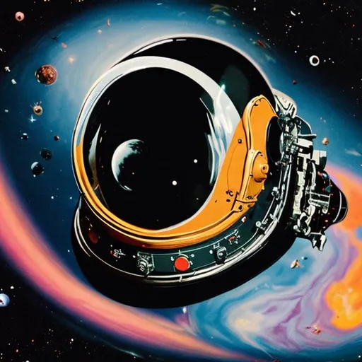 Colorful blackhole eating a vintage space helmet