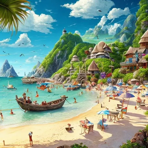 Prompt: extremely detailed idyllic fantasy beach 