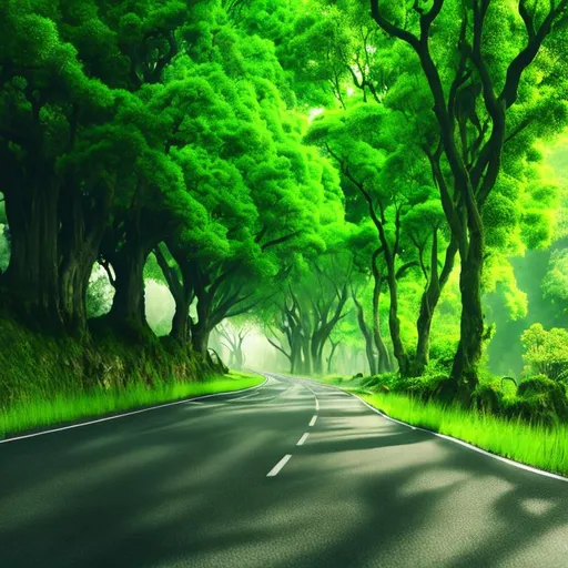 Prompt: Green road,perfect composition, hyperrealistic, super detailed,  cinematic look, ultra detailed, 64k resolution, , intricate details ,sharp focus, studio photo, intricate details, highly detailed,
 
