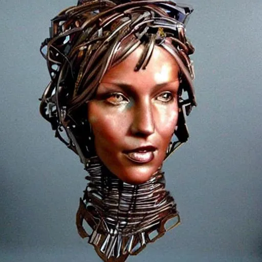 Prompt: Beautiful woman photorealistic made from car parts.