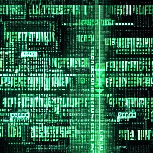 Prompt: mainframe computer code from the matrix, dark background, green letters, ASM