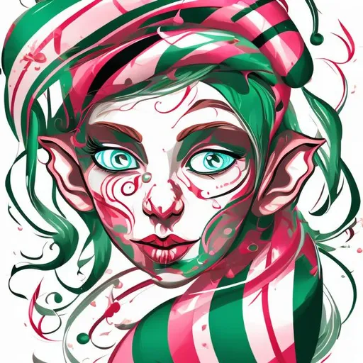 Prompt: Vector Color splash
Elf face candy cane 





