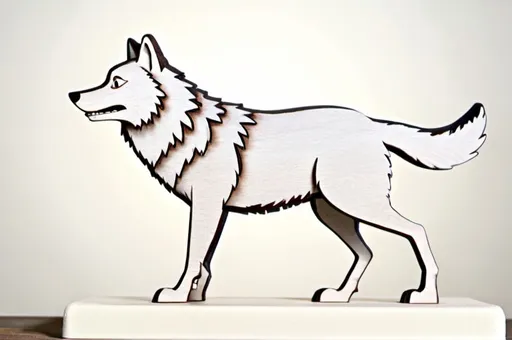 Prompt: wolf figurine made of wood, shadow theater, silhouette