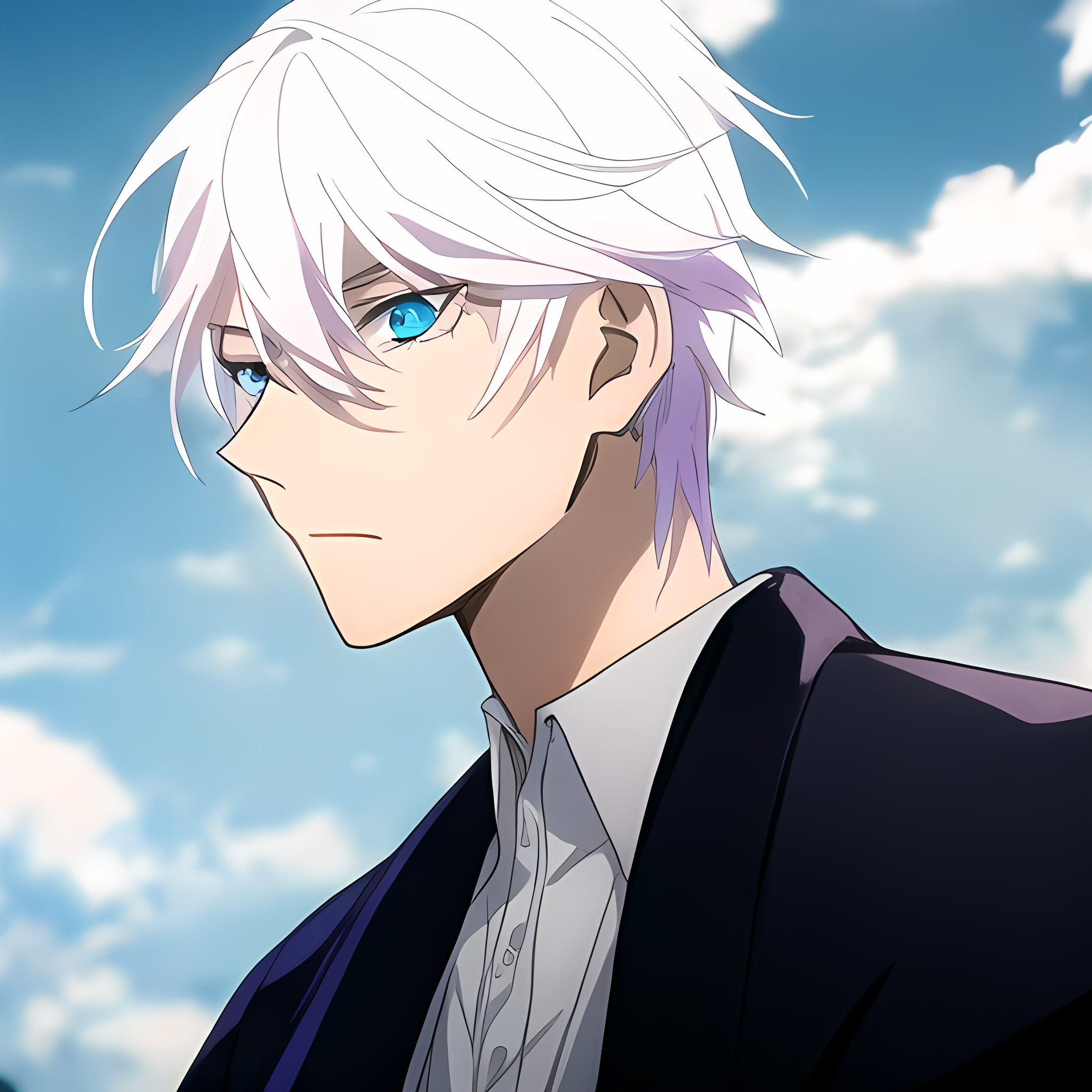 Anime boy, silver hair,cityscape | OpenArt