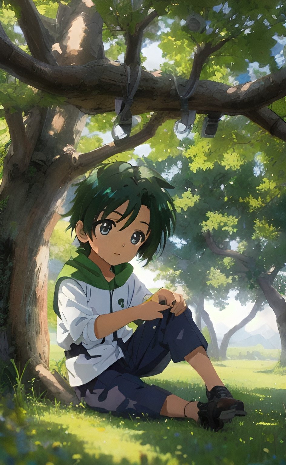 anime key visual of a little boy riding a skateboard