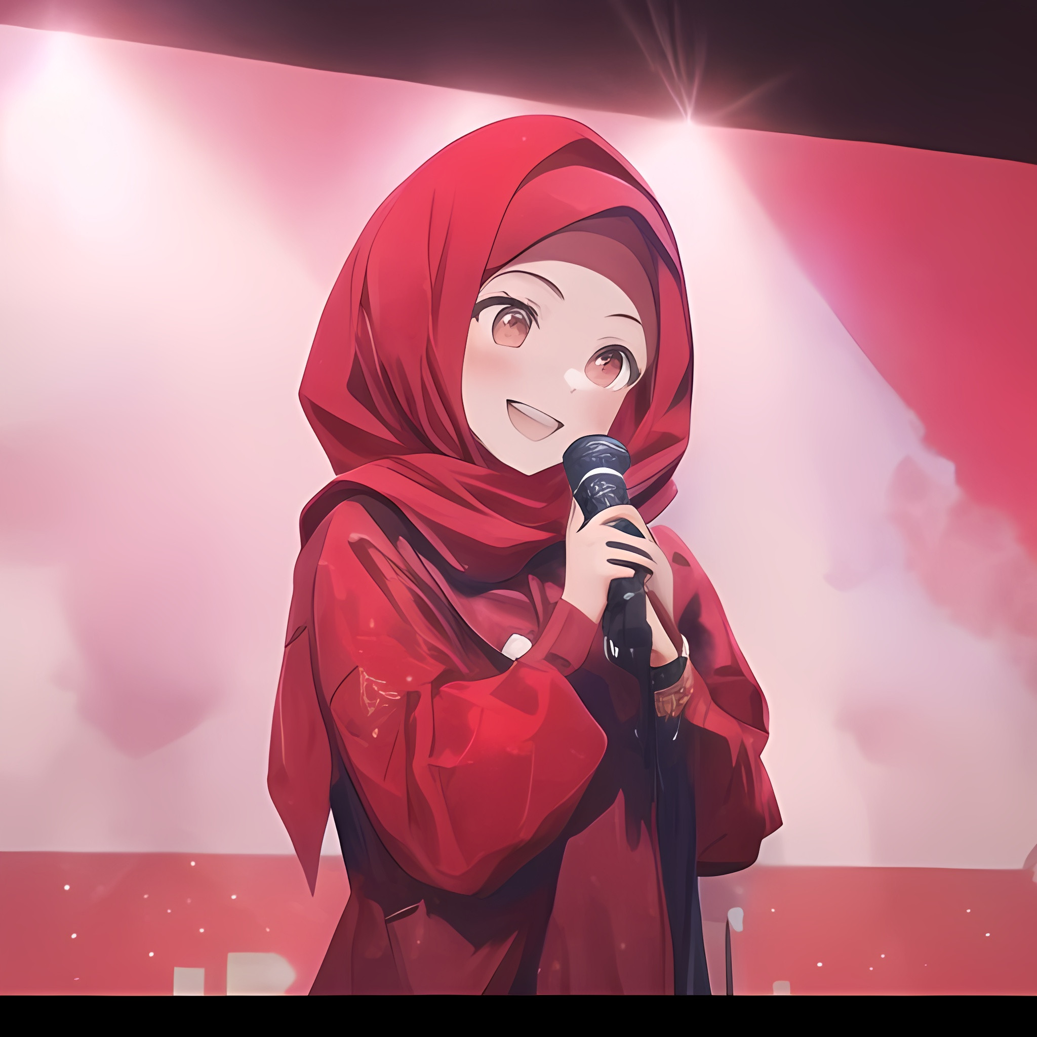 An anime-girl wearing a hijab with no hair, radiating sweetness