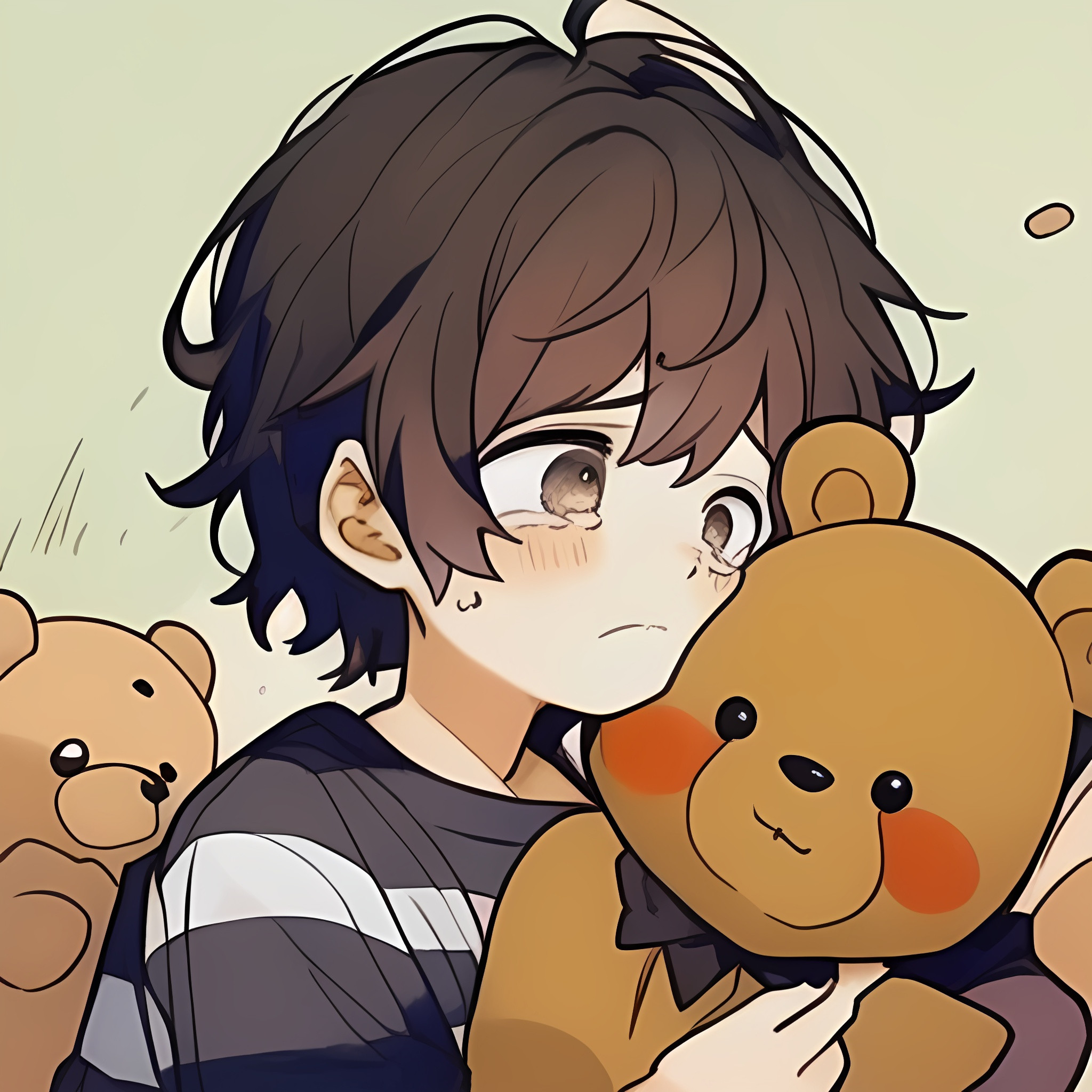 A innocent tired boy with a cue bear onesie, fnaf