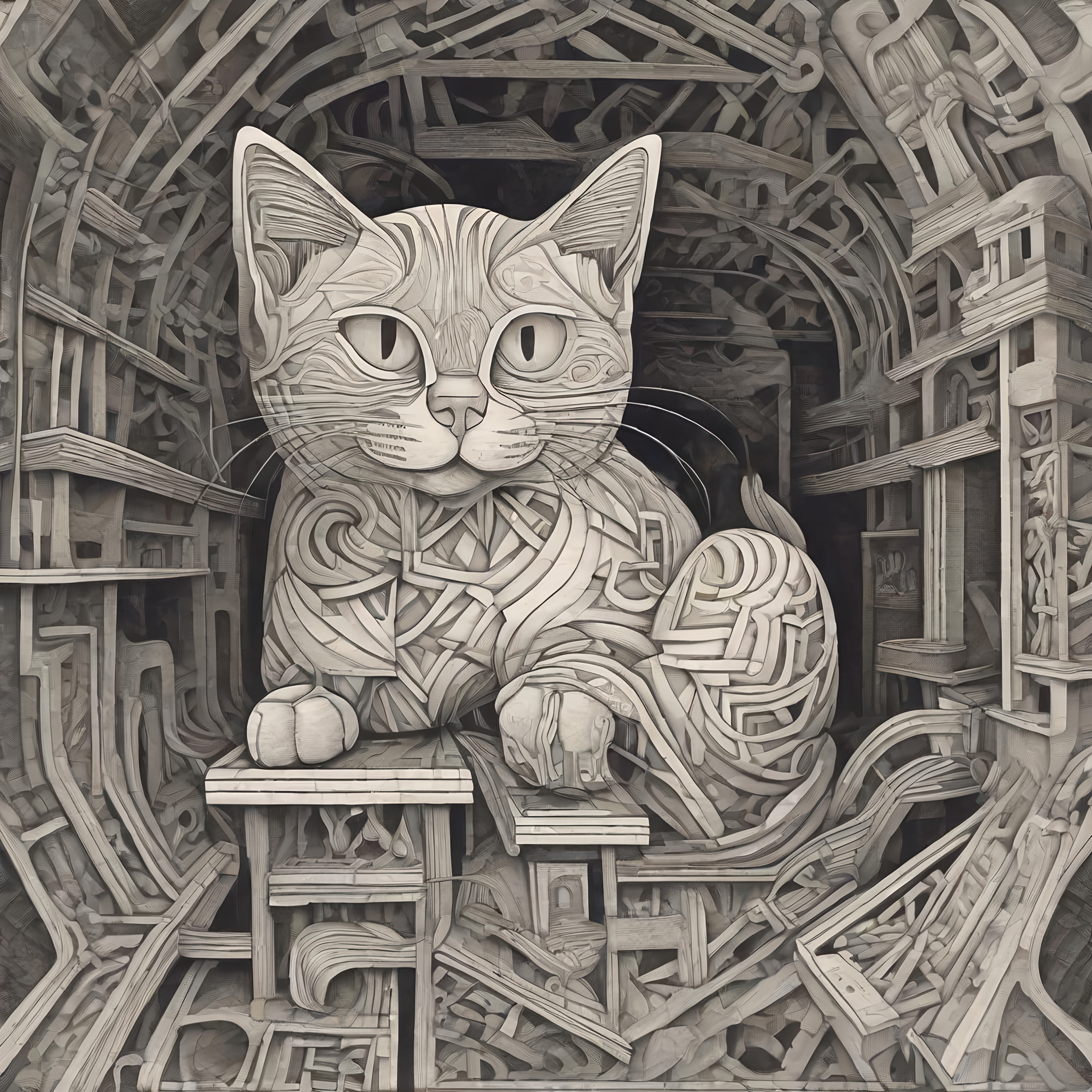 A cat in the style of M C Escher