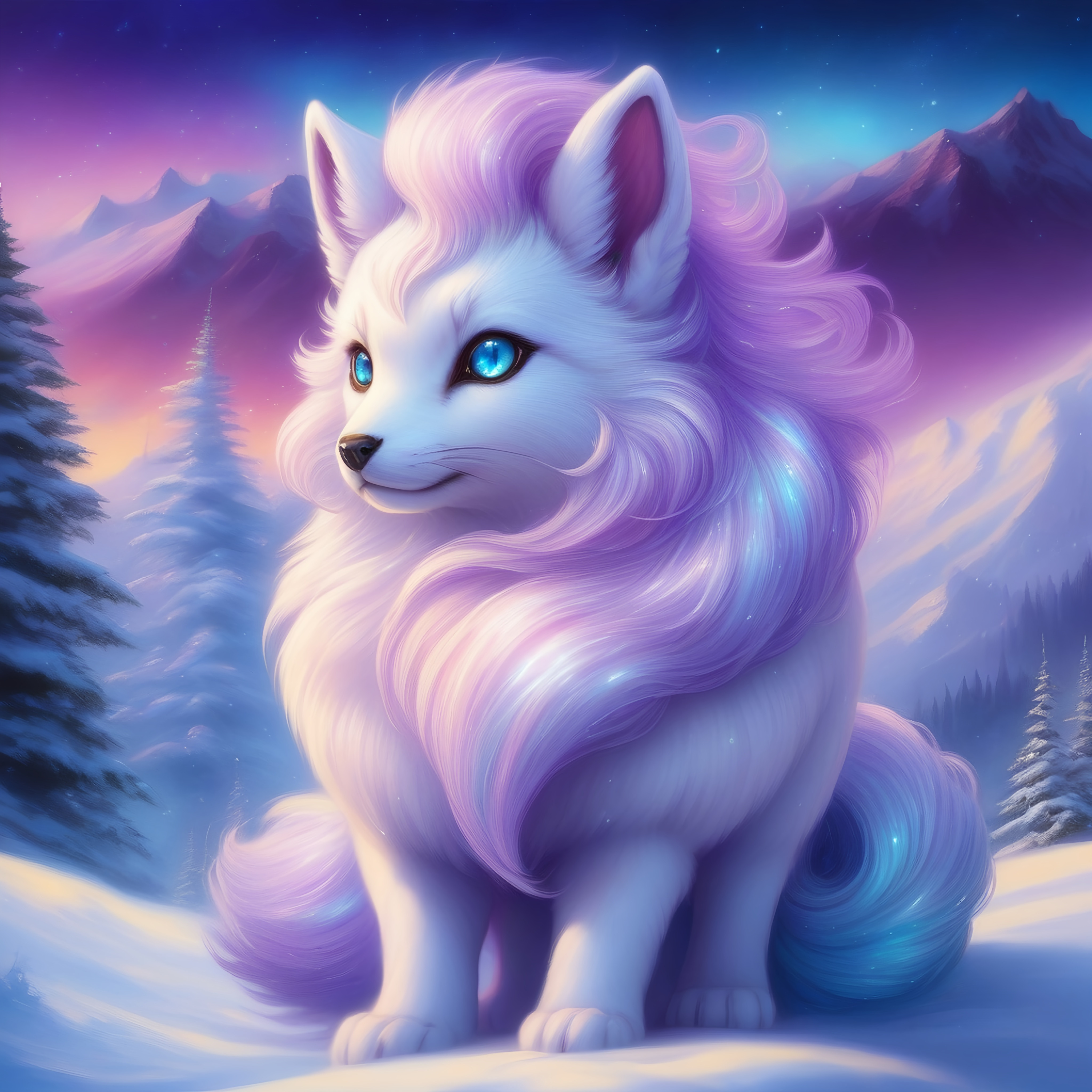 {Alolan Vulpix}, gleaming hypnotic {amethyst purple...