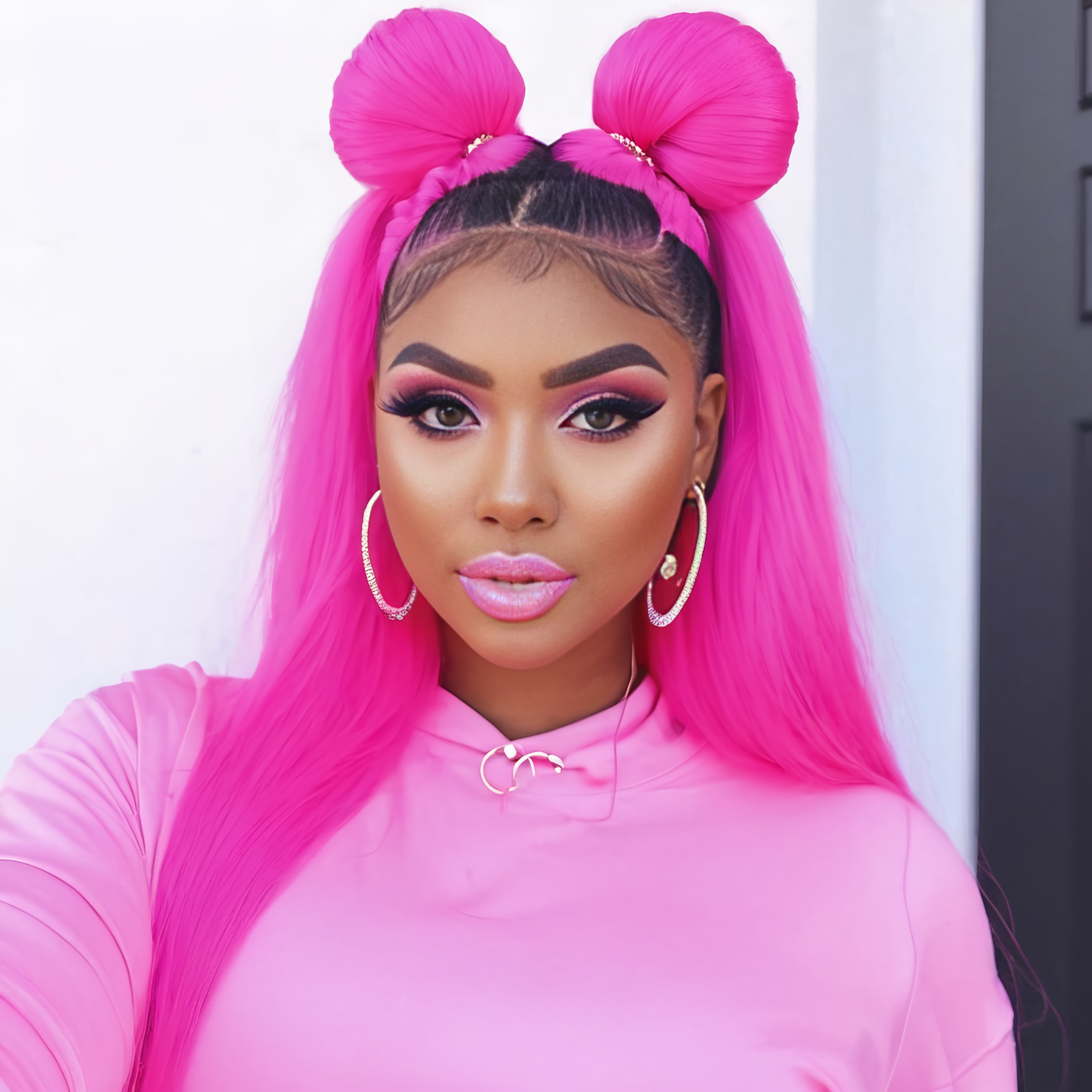 an pink baddie girl in all pink girly girl | OpenArt