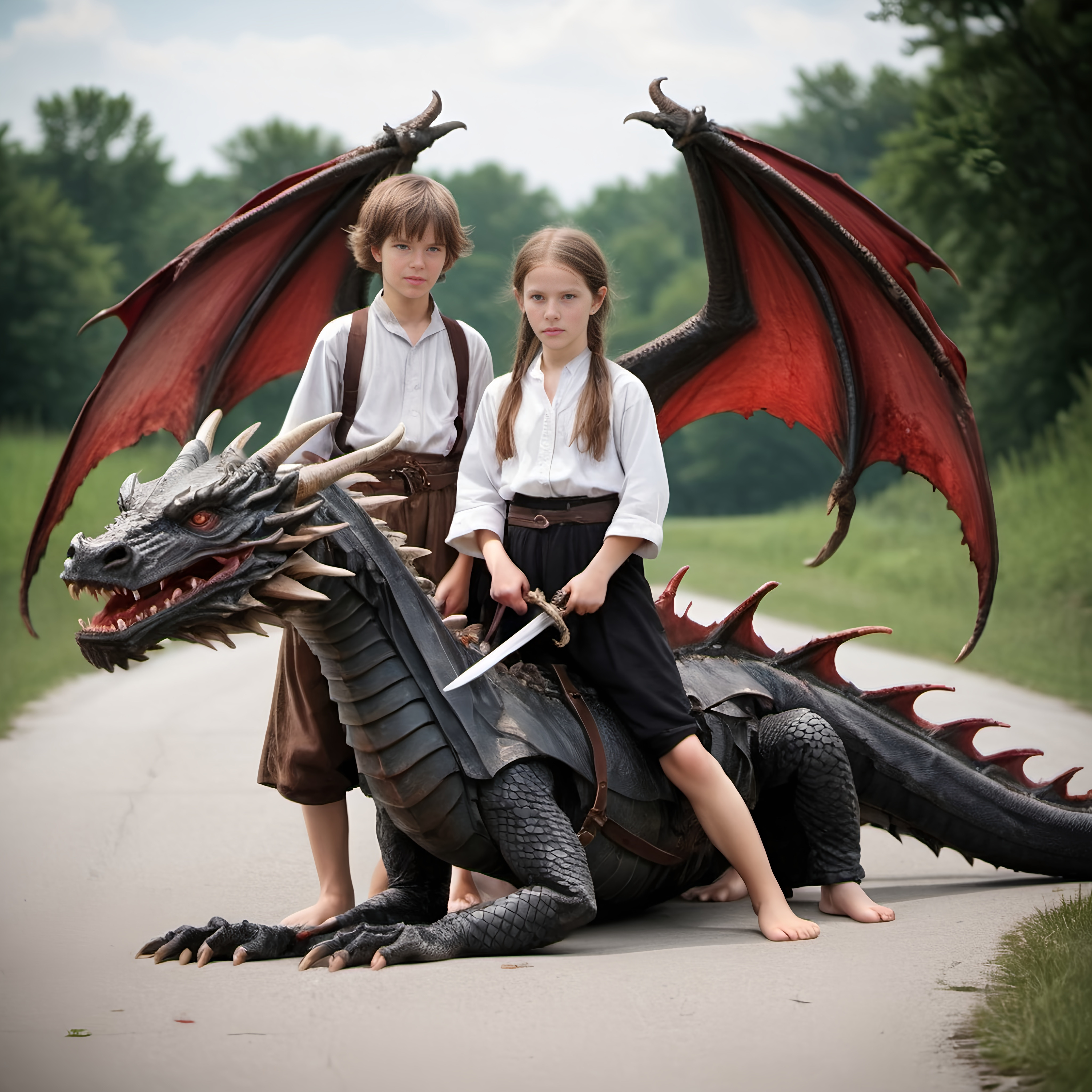 barefoot amish girl and boy, 13 years old walking on... | OpenArt