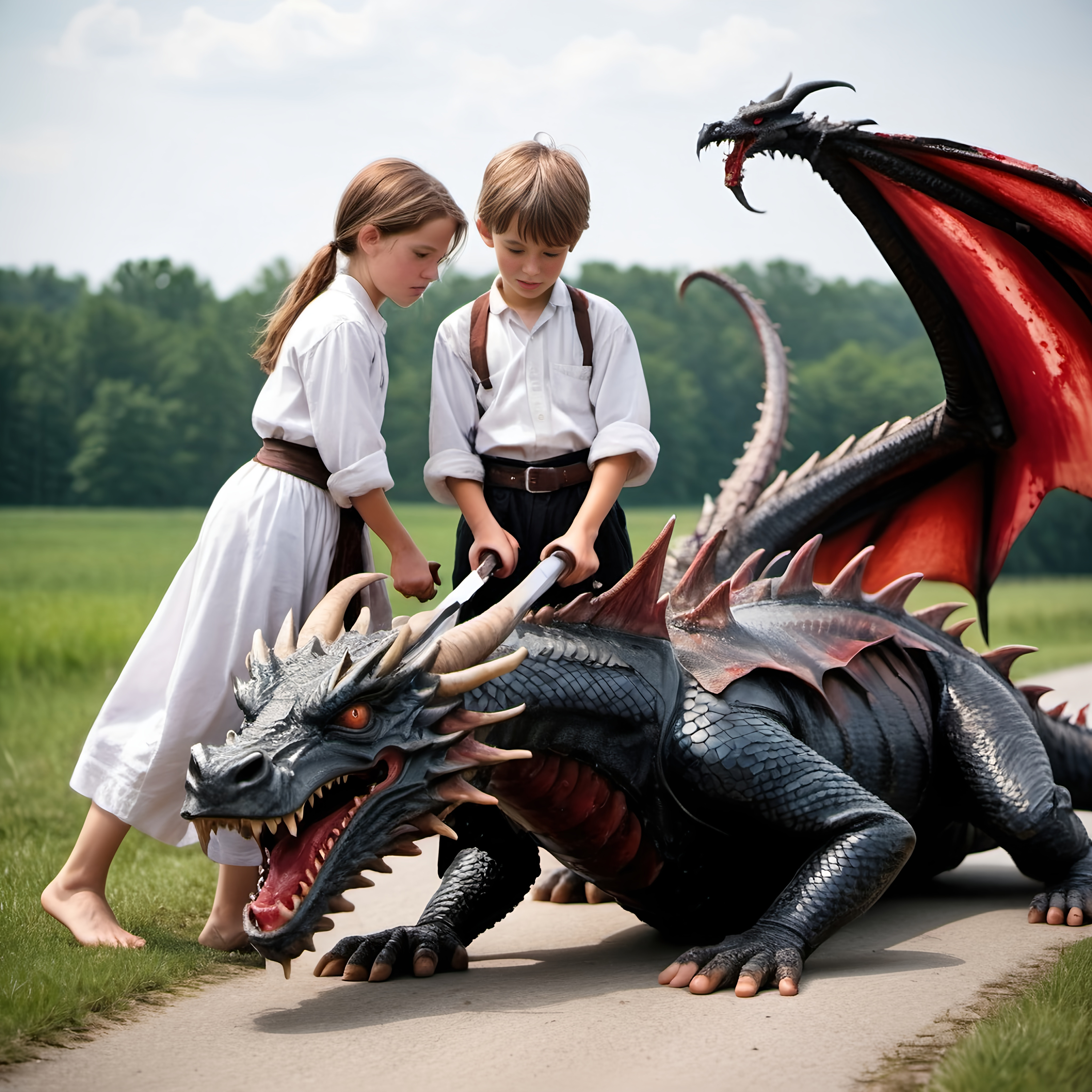 barefoot amish girl and boy, 13 years old walking on... | OpenArt