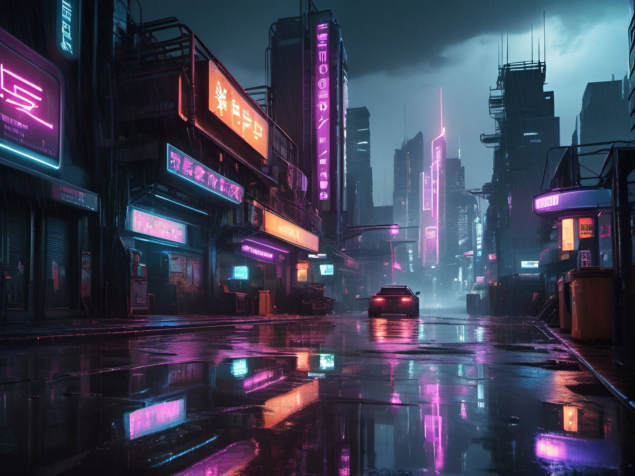 Detailed futuristic city skyline at night, neon ligh... | OpenArt