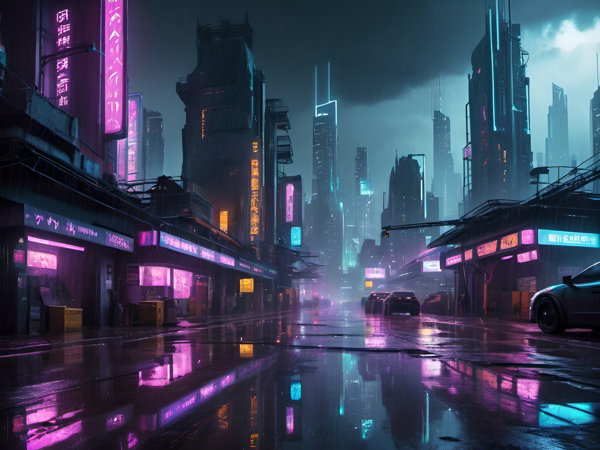 Detailed futuristic city skyline at night, neon ligh... | OpenArt