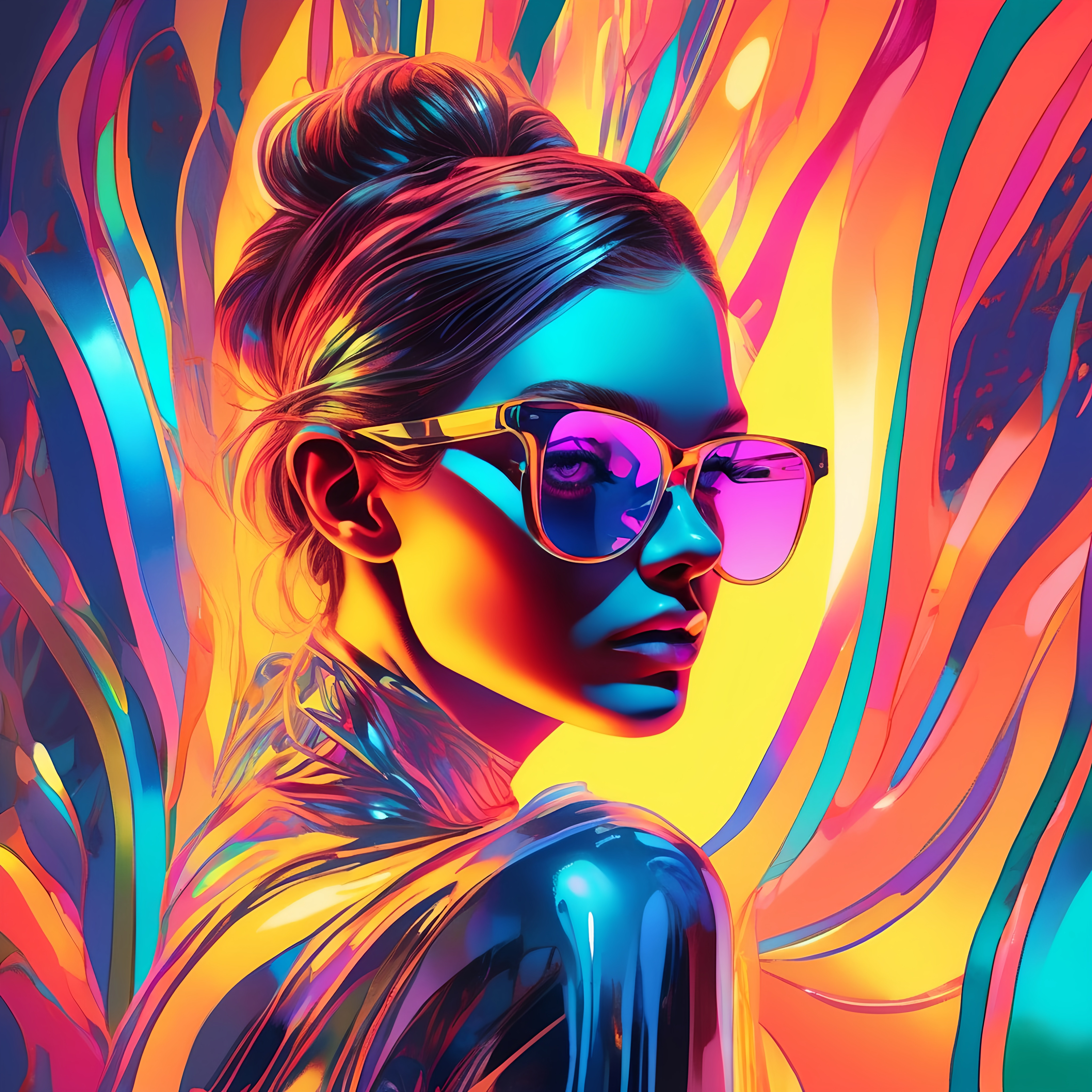 Digital art of a girl enveloped in neon light shades... | OpenArt