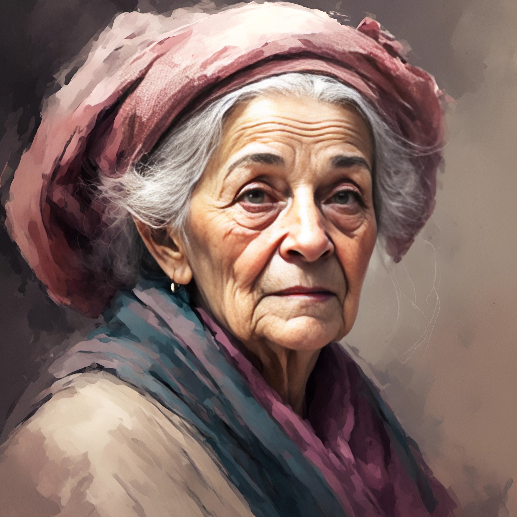 Professional painting of an old woman, intr...