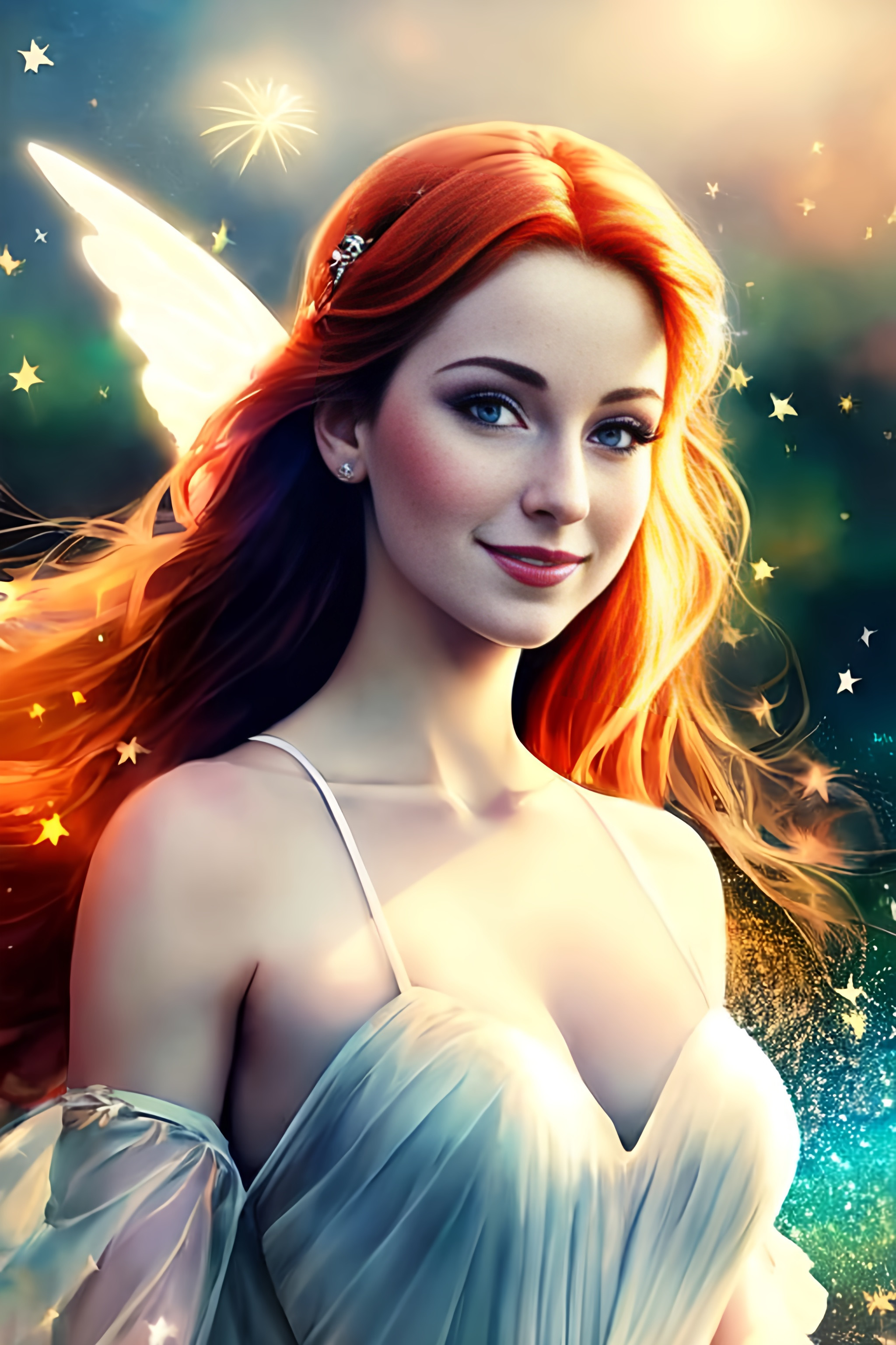 pale skinned , auburn fairy goddess with gossamer wi...