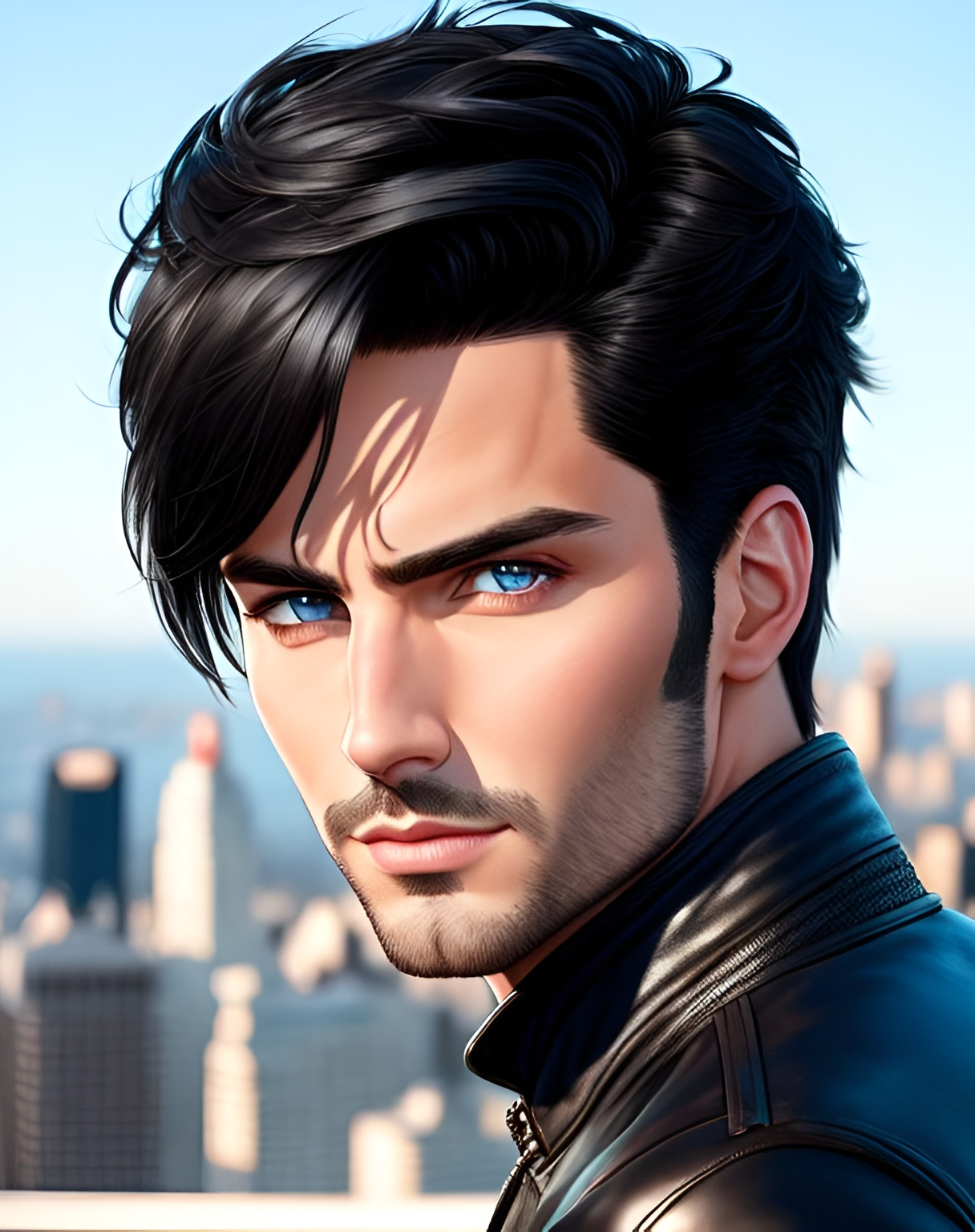 photorealistic portrait, an attractive man with blac...