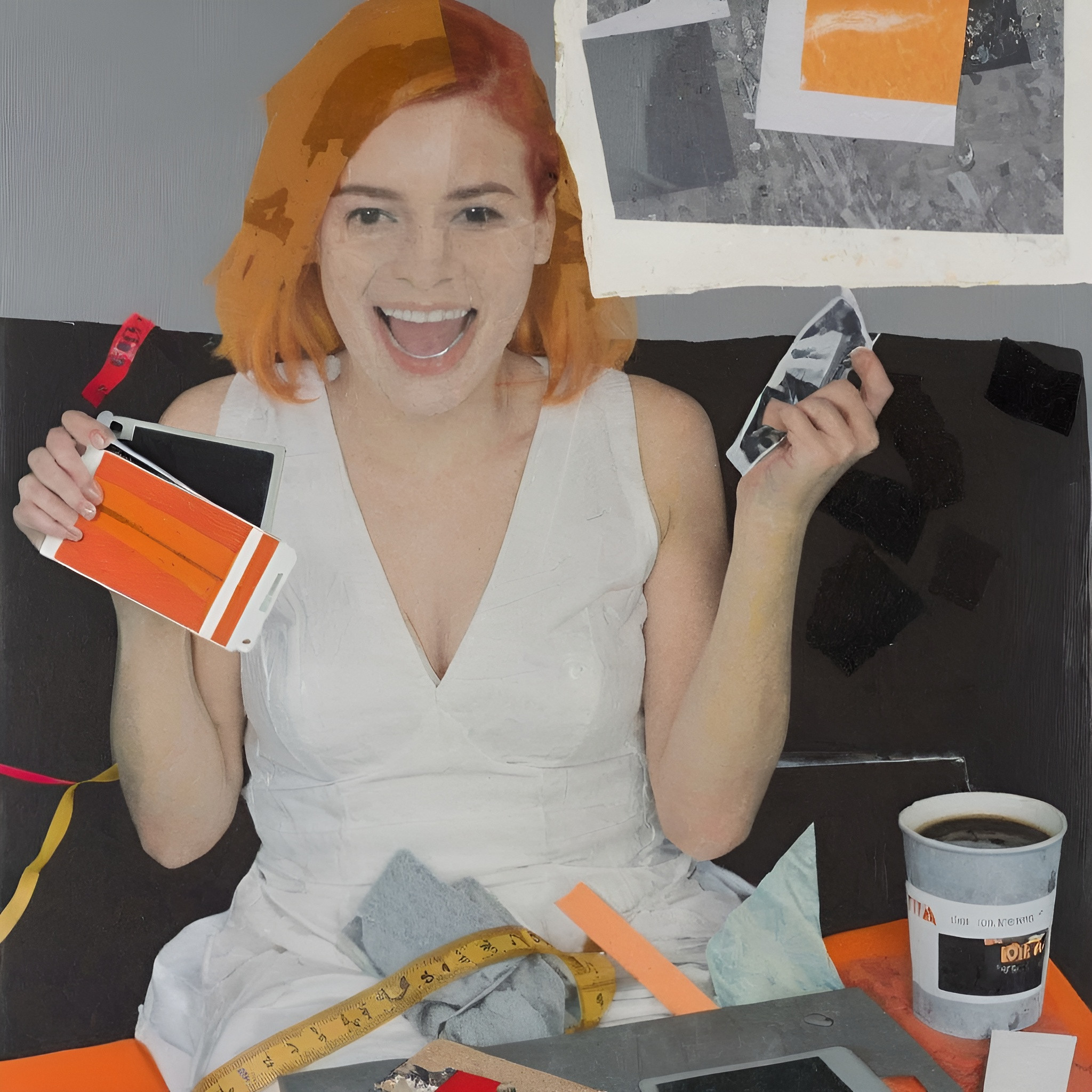 The image is a polaroid photo of a young woman with 