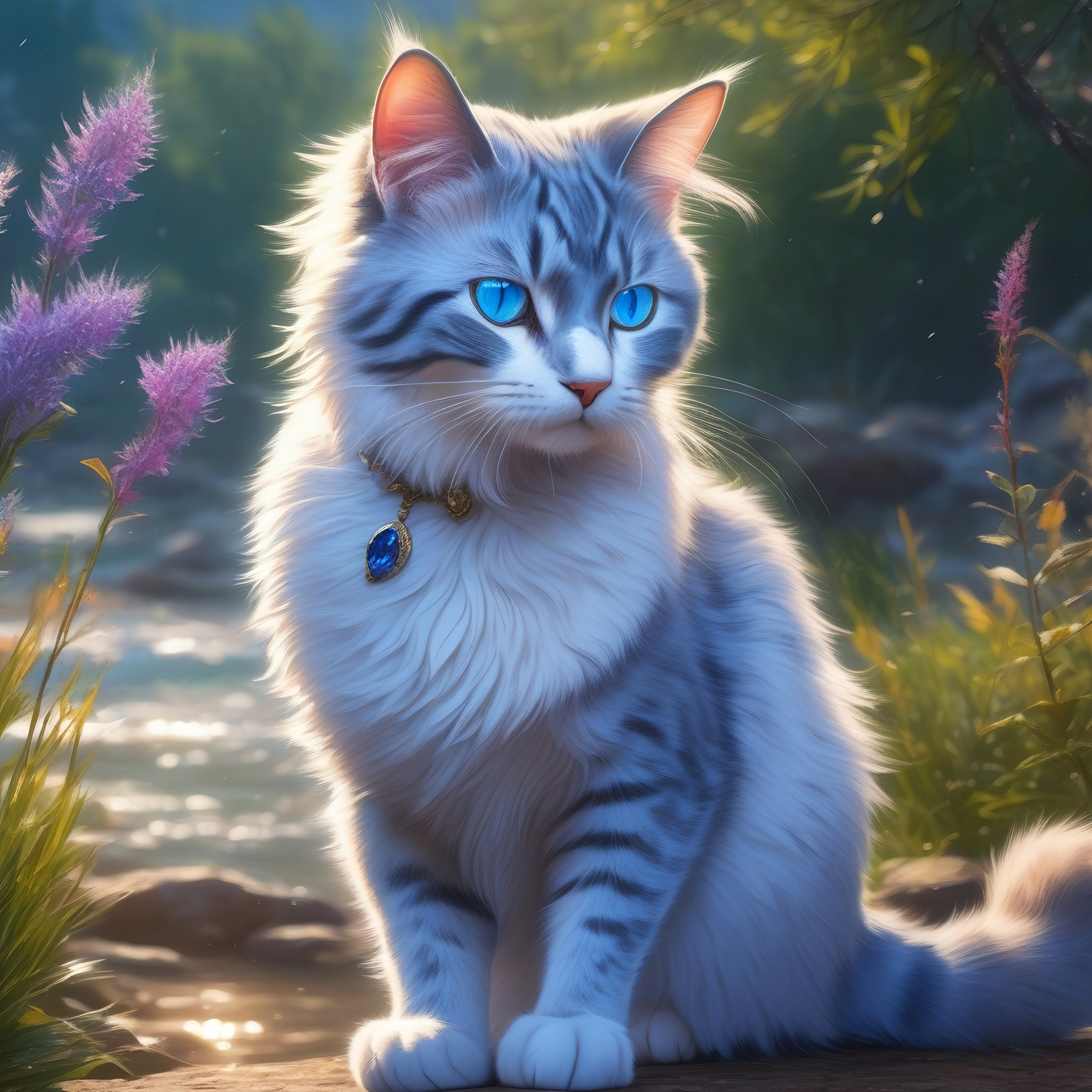warrior cat with speckled {silver-white fur} and {sa...
