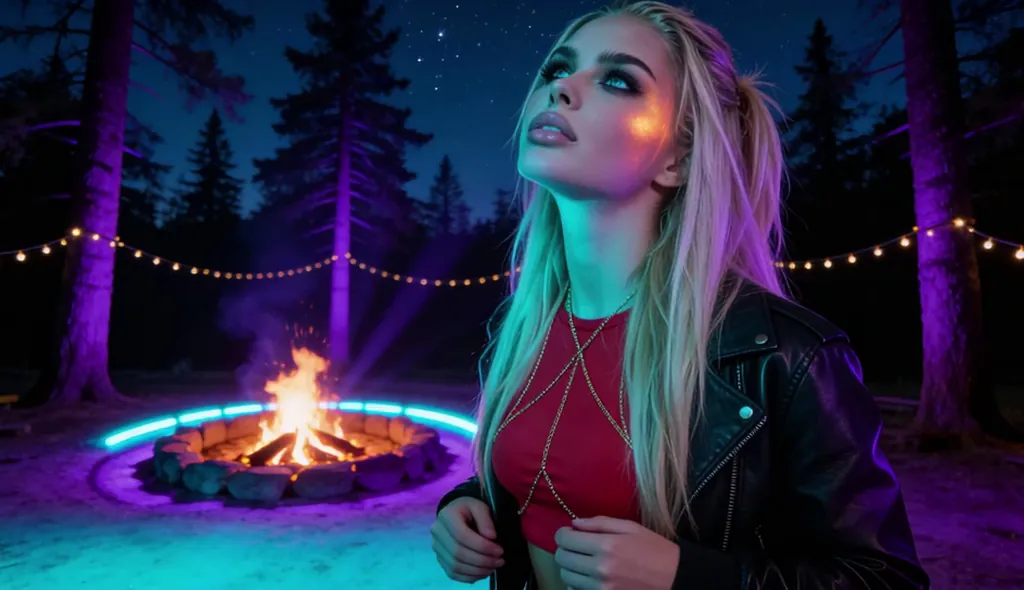 Neon Campfire Night Awakening