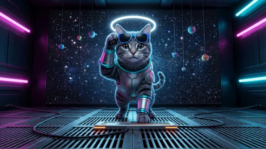 Neon Cat Across the Starstage